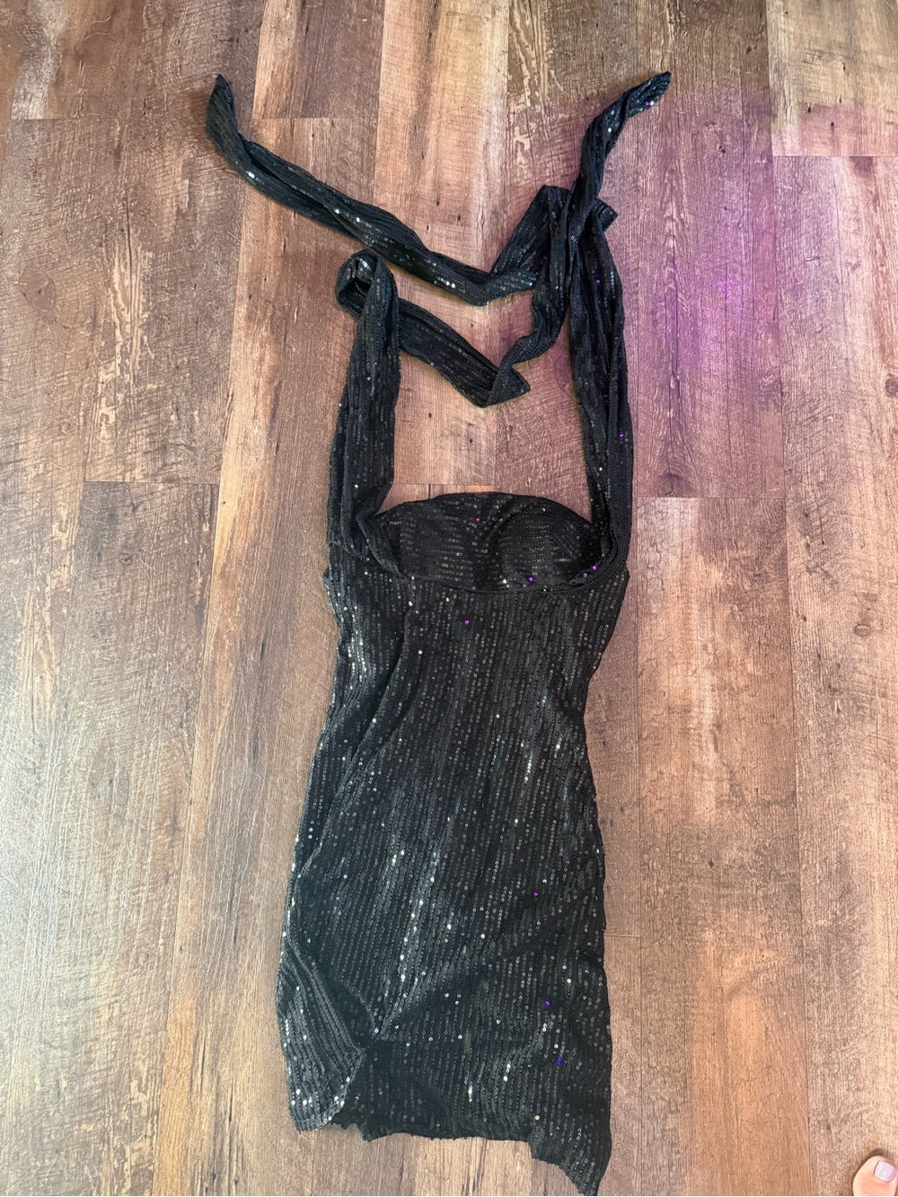 Sparkling Black Halter Mini Dress
